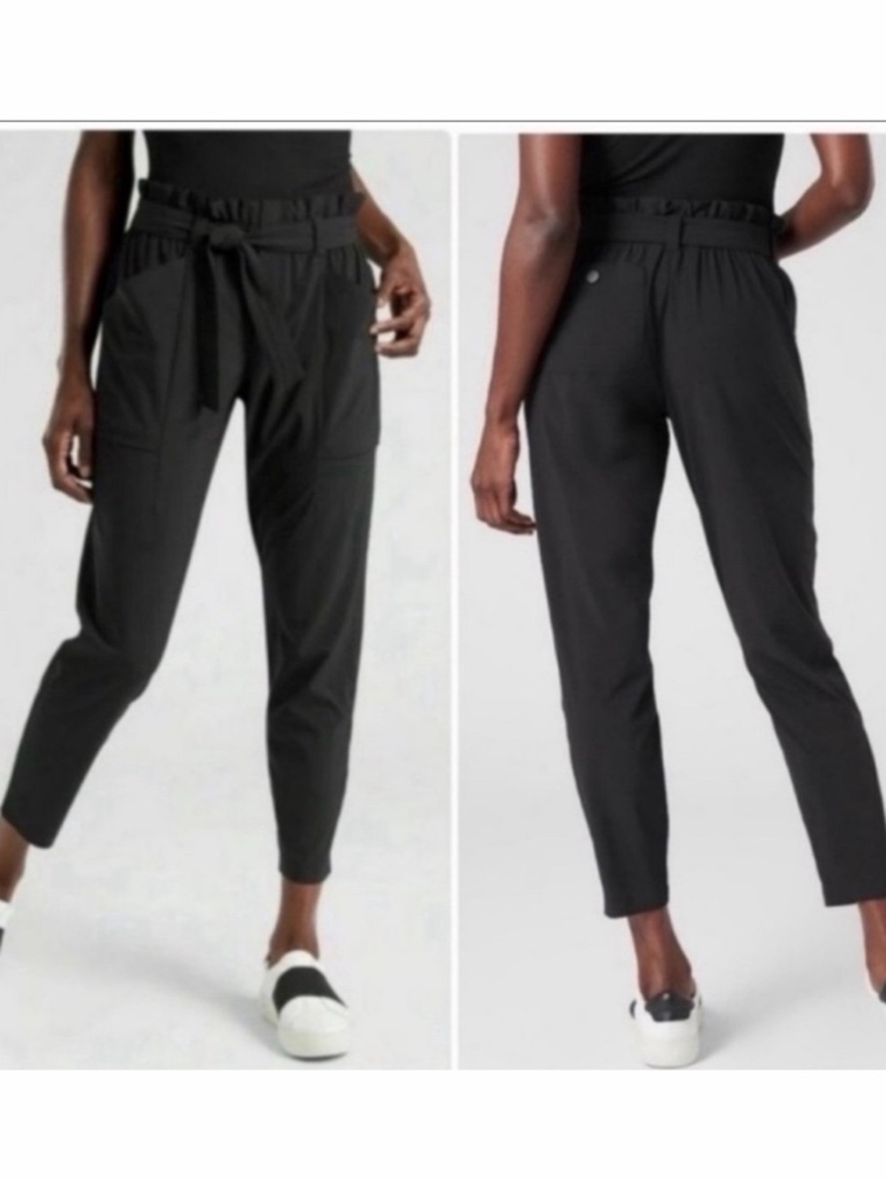 Athleta Skyline Pants Tie Front Workout Gym Athleisure Casual Black Size 2